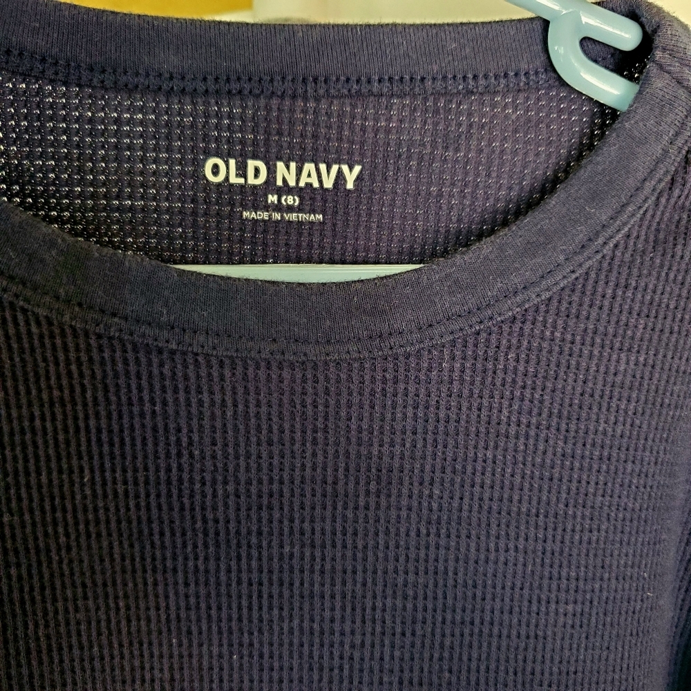 Old Navy Kids Blue Long Sleeve Thermal Waffle Shirt - Picture 3 of 4